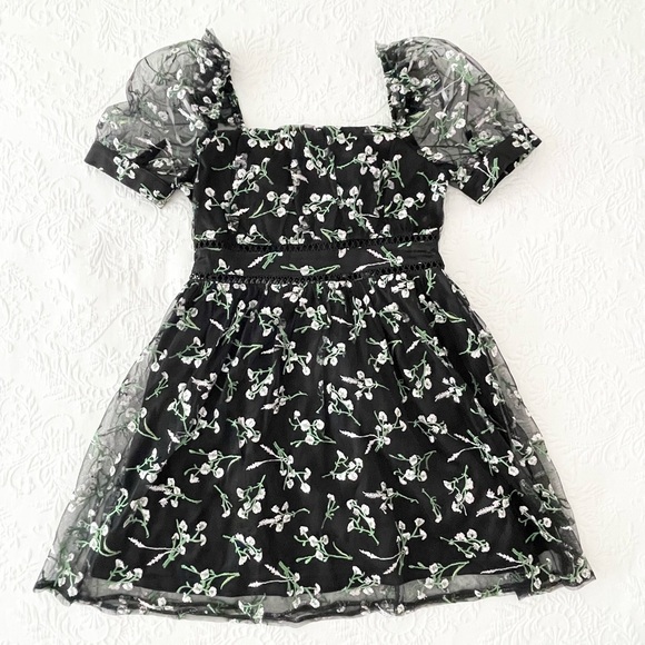 NWOT Lulus Radiant Love Black Floral Embroidered Short Sleeve Skater Dress Small - Picture 2 of 7